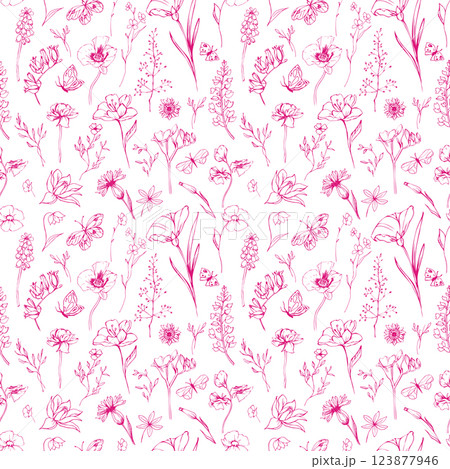 Seamless patern with Flowers pink on white Seamless patern with Flowers pink on white 123877946