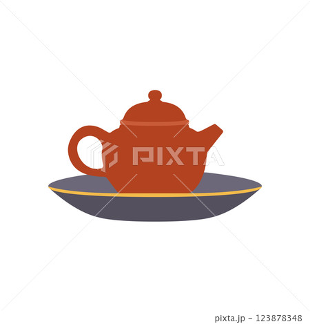 Clay Teapot Flat Illustration. Clean Icon Design Element on Isolated White Background 123878348