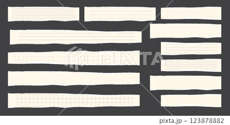 Paper scraps. Torn pieces of paper, with torn edges for notes, realistic torn pieces of blank note pages. Vector illustration isolated 123878882