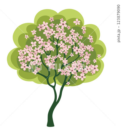 Blooming tree. Spring tree with pink flowers. Isolated vector illustration on white background Blooming tree. Spring tree with pink flowers. Isolated vector illustration on white background 123879090