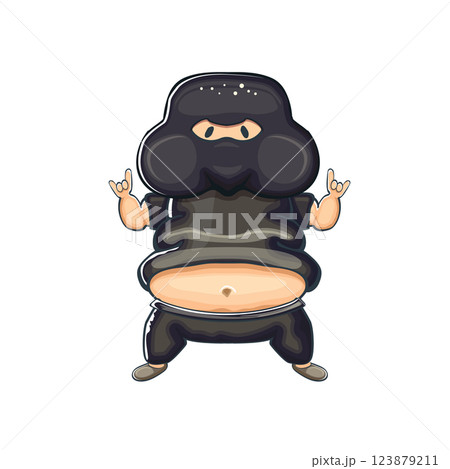 Funny Ninja Cartoon Playful Martial Arts Character in Black Suit with Exposed Belly, Ideal for Humorous Digital Designs and Children s Content, Perfect for Stickers and Social Media Funny Ninja Cartoon Playful Martial Arts Character in Black Suit with Exposed Belly, Ideal for Humorous Digital Designs and Children s Content, Perfect for Stickers and Social Media 123879211