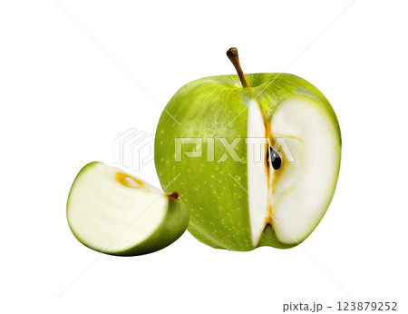 Green apple and slice. Clipping path included. 123879252