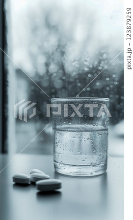 Glass of Water and Pills 123879259