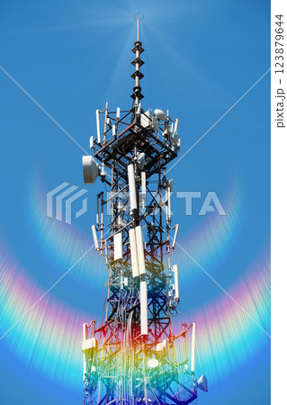 5G Cell tower on blue background 123879644