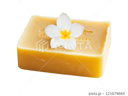 Marseille soap with flower on top Marseille soap with flower on top 123879660