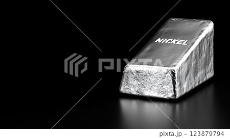 Shiny metal bar with engraved word "Nickel " isolated on black background for industrial design and metal production concepts Shiny metal bar with engraved word "Nickel " isolated on black background for industrial design and metal production concepts 123879794
