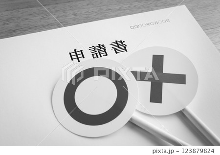 申請書と丸バツの手札　書類　審査　○×　行政手続き 123879824