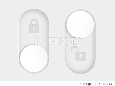 blocked and unlocked toggle switch buttons. Material design switch buttons set. Vector 123879933