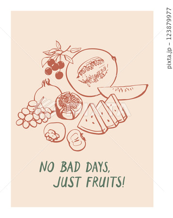 Simple composition with hand drawn fruits and berries Simple composition with hand drawn fruits and berries 123879977