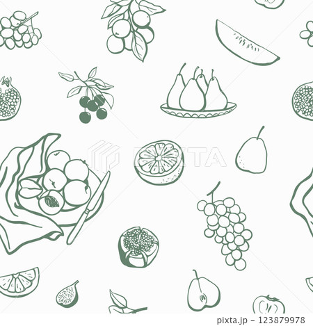 Hand drawn different fruits and berries seamless pattern Hand drawn different fruits and berries seamless pattern 123879978