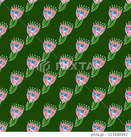 Folk bird and flower ornament. Pattern in hand draw style, created for fabrics 123880042