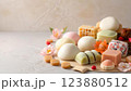 可愛らしい和菓子の背景 123880512