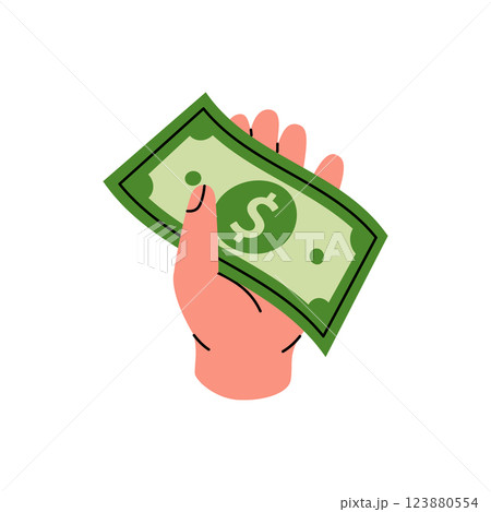 A hand holding a green dollar sign. Money investment and business commerce. Vector illustration. A hand holding a green dollar sign. Money investment and business commerce. Vector illustration. 123880554