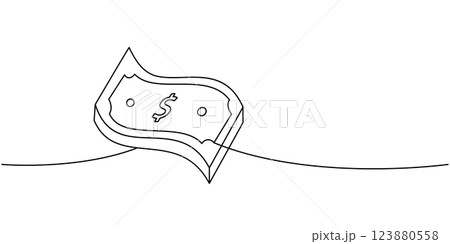 Banknotes one line continuous drawing. Money investment and online payment service. Vector illustration. 123880558