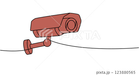Surveillance camera one line colored continuous drawing. Video surveillance. Vector illustration Surveillance camera one line colored continuous drawing. Video surveillance. Vector illustration 123880565
