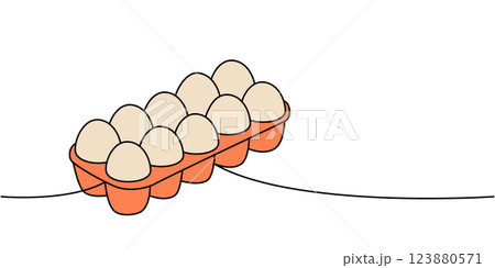 Fresh eggs in paper box one line colored continuous drawing. Organic farm product. Vector illustration Fresh eggs in paper box one line colored continuous drawing. Organic farm product. Vector illustration 123880571