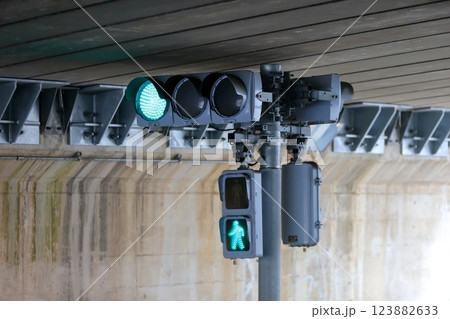 高架下に設置された交通信号機 123882633