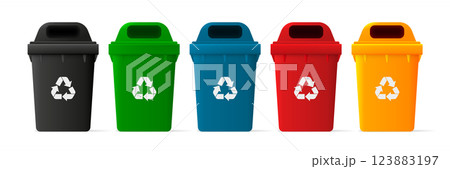 Trash in garbage cans. Recycling garbage separation collection. Recycling concept. Vector illustration. Trash in garbage cans. Recycling garbage separation collection. Recycling concept. Vector illustration. 123883197