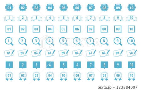 数字のアイコンのセット　順位　イラスト　10　バリエーション　ベクター　ポイント　線画　シンプル 123884007