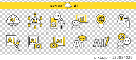 生成式人工智慧與技術：包括照片、插圖、影片等尖端技術的圖示素材集。 123884029