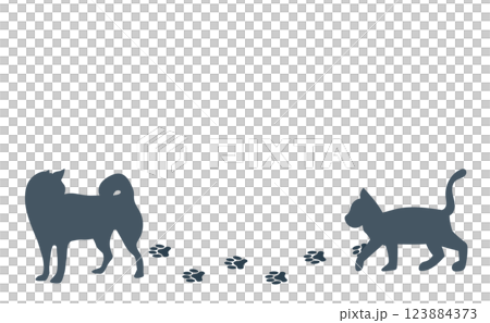 Silhouette of a dog and cat walking and leaving footprints 123884373