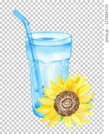 冷飲和向日葵插圖（JPEG/PNG） 123884720