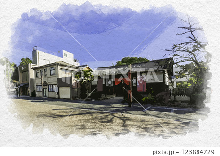 水彩画風 犬山 犬山城三之丸武術稽古場跡 愛知県犬山市 水彩画風 犬山 犬山城三之丸武術稽古場跡 愛知県犬山市 123884729