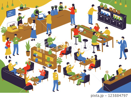 カフェで楽しむ人達 123884797