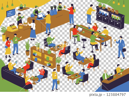 people having fun at a cafe people having fun at a cafe 123884797