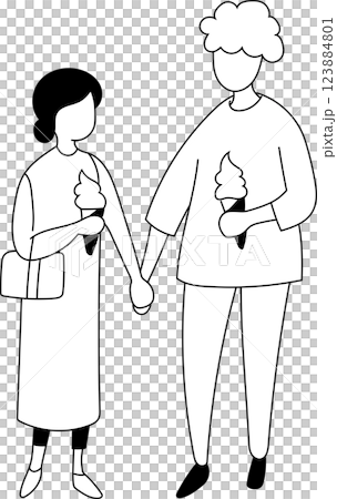 一對夫婦拿著軟冰淇淋的簡單插圖 123884801