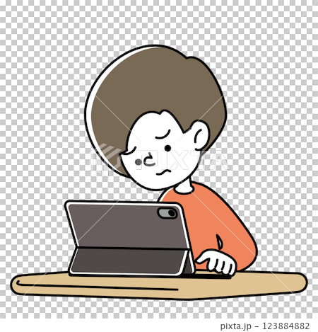 一位正在努力學習平板電腦的孩子的向量插圖 123884882