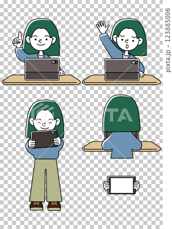 Vector illustration set of various facial expression patterns of children studying on a tablet Vector illustration set of various facial expression patterns of children studying on a tablet 123885006