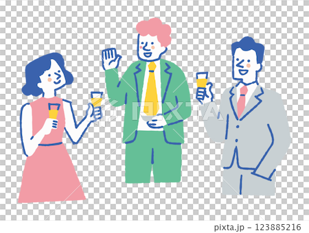 パーティで話している男女3人_色 パーティで話している男女3人_色 123885216