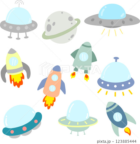 set of space rocket icons and rockets set of space rocket icons and rockets 123885444