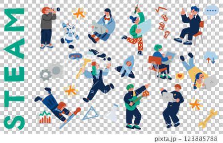 STEAM教育の文字と学生の未来教育をイメージするイラスト 123885788