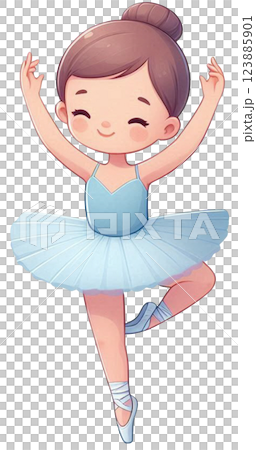 cute little ballerina dancing in blue dress 123885901