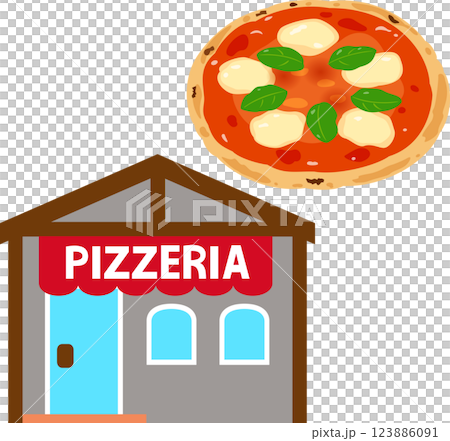 Deformed illustration of a pizzeria building Deformed illustration of a pizzeria building 123886091