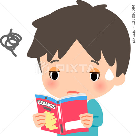 つまらなそうに漫画本を読む男性 123886094