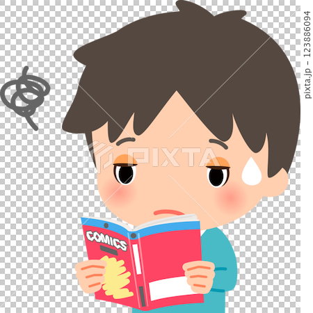 つまらなそうに漫画本を読む男性 123886094