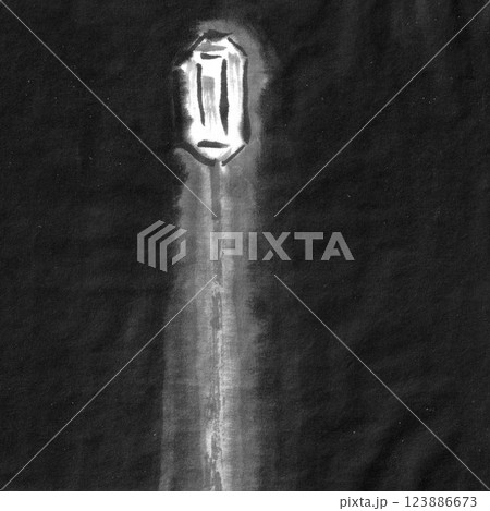 街灯の明かりモノクロイラスト 123886673