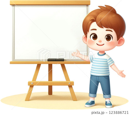 a boy painting with a blank banner Presentation a boy painting with a blank banner Presentation 123886721