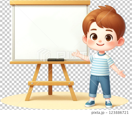 a boy painting with a blank banner Presentation 123886721