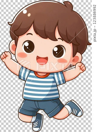 cute boy running on white background  123886992