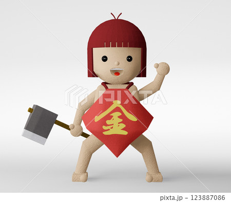 斧を持ってガッツポーズをする可愛い金太郎 斧を持ってガッツポーズをする可愛い金太郎 123887086