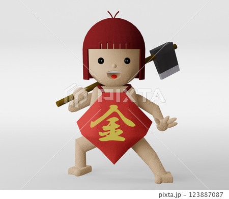 斧をかつぎポーズする可愛い金太郎 斧をかつぎポーズする可愛い金太郎 123887087