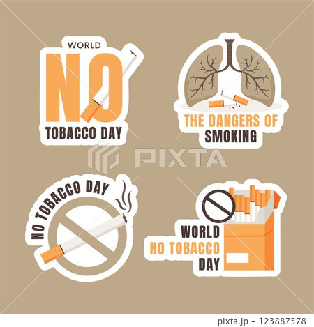 World No Tobacco Day Digital Label with Flat Cartoon Background 123887578