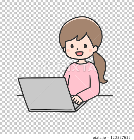 Woman operating a personal computer 123887635