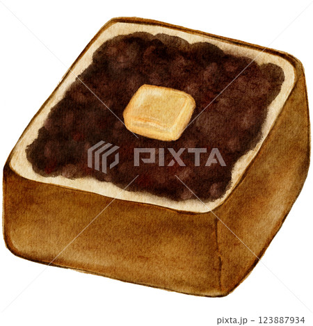 水彩で描いたあんバタートースト 123887934