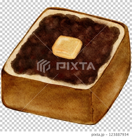 水彩で描いたあんバタートースト 123887934
