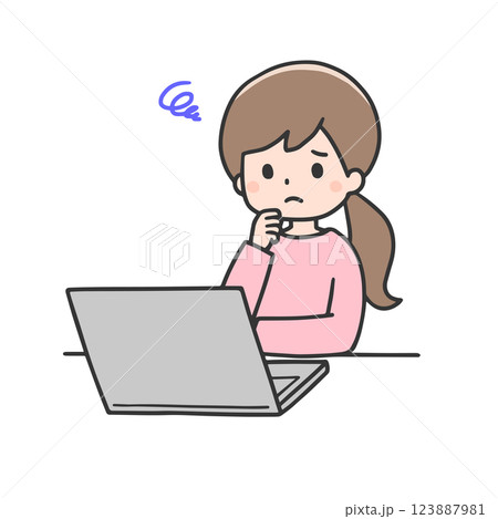 パソコンの前で困った表情をする女性 パソコンの前で困った表情をする女性 123887981